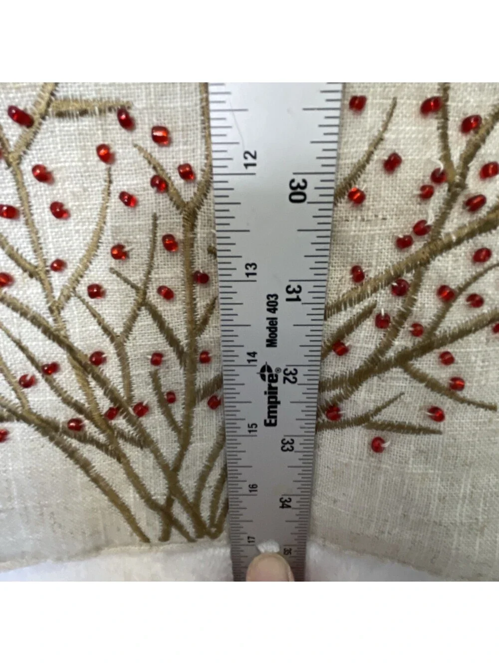 Linen Polyester Blend Natural Red Beaded Table Runner Autumn Holiday 70 Inches